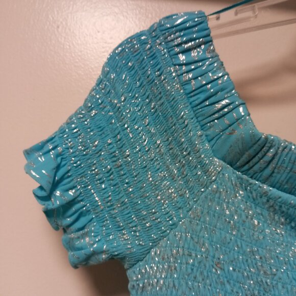 Michael Kors Turquoise metallic silver smocking Midi Dress NWT sz M  /B5 - Picture 7 of 12